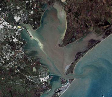 Satellite view image of Galveston Bay